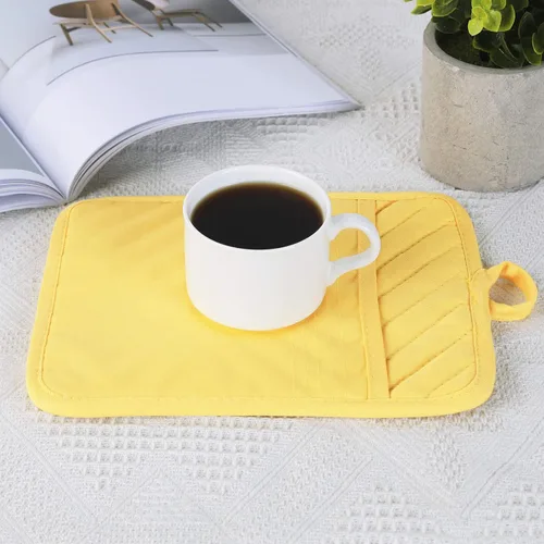 Vista 3 de Anyi Juego de soportes para ollas y guantes de horno de 7 x 9 pulgadas, resistentes al calor, de algodón, con bolsillo para ollas, características