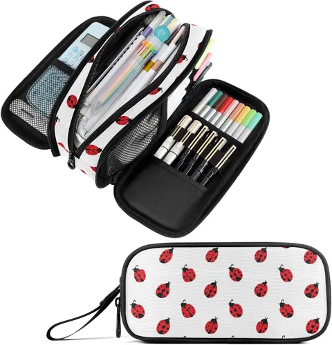 Vista 17 de Fustylead Estuche para lápices de gran capacidad para notas musicales, bolsa de maquillaje multiusos, bolsa de almacenamiento para oficina