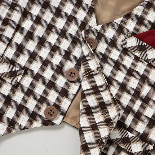 Vista 6 de DISAUR - Conjunto de ropa para bebé niño pequeño, 4 piezas de vestido de caballero + chaleco + pantalones + corbatín de algodón