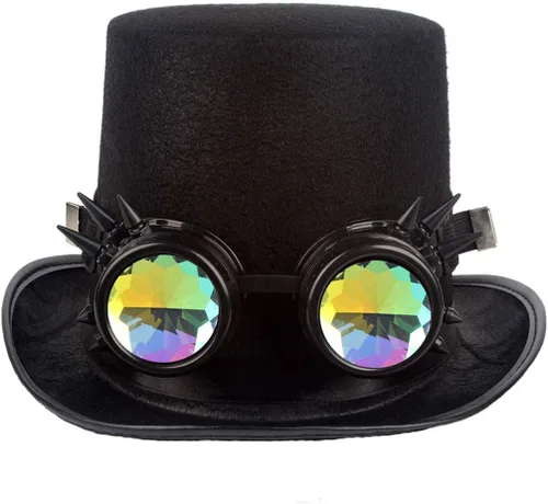 Vista 16 de FUT Gafas Steampunk con pinchos arcoíris ABS, lentes de caleidoscopio rave, soldadura cibernética, gótico, cosplay, vintage