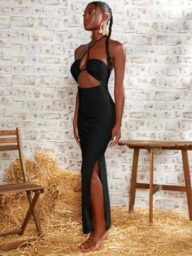 Vista 3 de Verdusa Vestido largo bodycon con corte cruzado para mujer