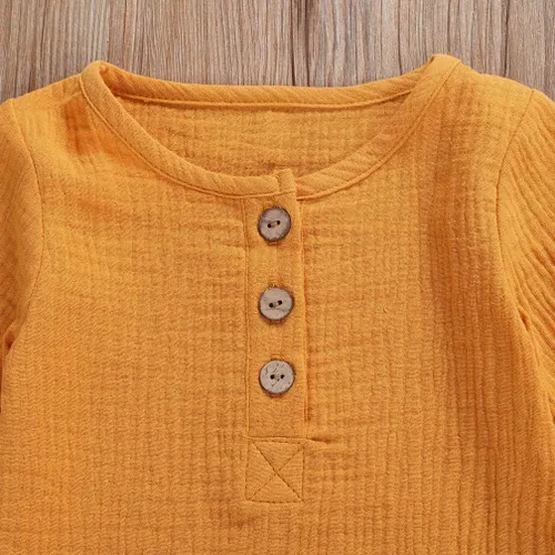 Vista 5 de Karuedoo Conjunto de pantalones de lino de algodón para bebé, niño, niña, camiseta de manga larga, con cordón, cintura elástica