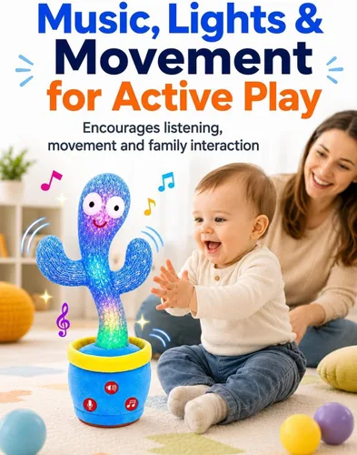 Vista 6 de Juguetes recargables para bebés, juguete de cactus que habla bailando, volumen ajustable, canto, imitando y repetido, juguetes interactivos