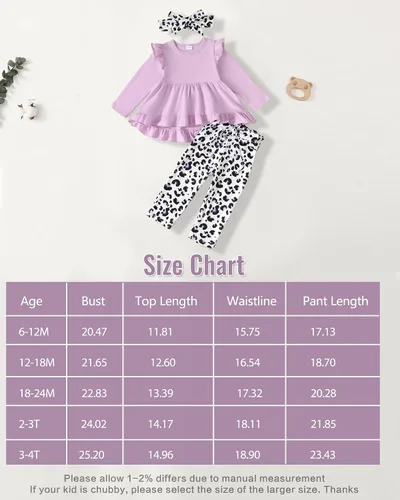 Vista 6 de NZRVAWS Baby Girl Clothes Toddler Girl Outfit 3 6 12 18 24 Months 2T 3T Clothing Fall Winter Shirt Long Pant Clothing