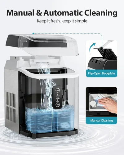 Vista 7 de Aeitto Nugget - Máquina de hielo para encimera, máquina de hielo de 42 libras/24 horas con tanque de agua de 1.5 L, liberación rápida de hielo en 6