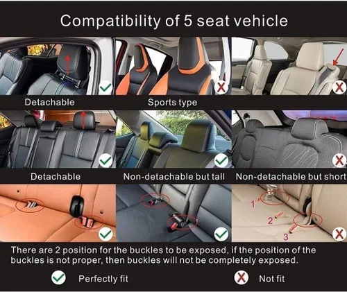 Vista 5 de Skysep - Juego completo universal de 5 asientos rodeados de coche color sólido impermeable fundas de asiento de coche protector ajustable extraíble