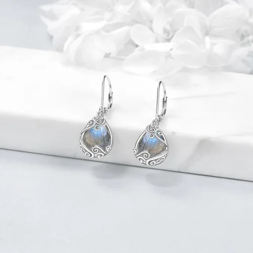 Vista 146 de Aretes colgantes con forma de lágrima de filigrana de piedra lunar de plata de ley 925 con cierre de palanca para mujer, regalos de joyería