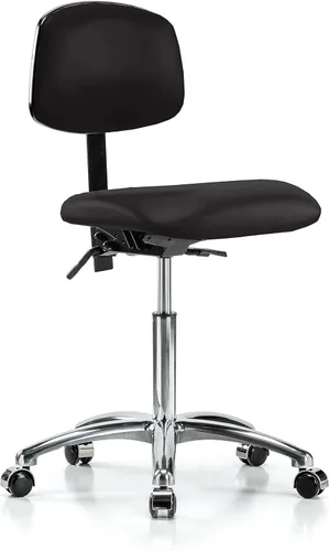 Vista 20 de Perch - Silla de laboratorio con ruedas cromadas con soporte de respaldo ajustable, altura del escritorio de 17 a 22 pulgadas, tela negra