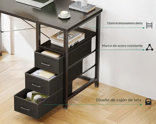 Vista 4 de AODK - Escritorio pequeño para computadora de 32 pulgadas con cajones de tela, color negro