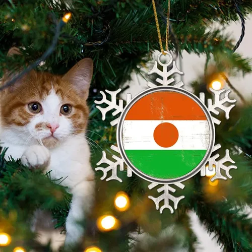 Vista 4 de Níger - Adorno de Navidad con copo de nieve de metal, regalo patriótico de recuerdo para árbol de Navidad, adornos colgantes de bandera nacional