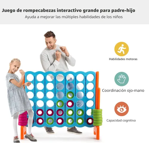 Vista 3 de COSTWAY Juego Gigante Jumbo 4 en Raya, Conecta 4 para Niños y Adultos, 3.5 Pies de Alto para Interiores y Exteriores con 42 Anillos Jumbo
