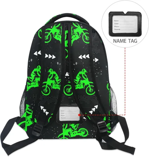 Vista 6 de Mochila para niños todoterreno con múltiples bolsillos de gran capacidad, bolsa escolar con etiqueta de nombre, 1616.9 pulgadas, Verde, Mochilas