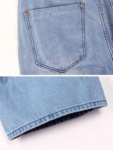 Vista 7 de Kinghua Pantalones cortos de mezclilla holgados para hombre, estilo casual, ajuste holgado, hip hop, monopatín