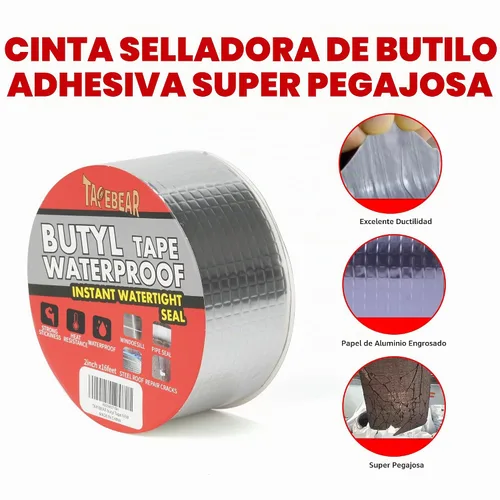 Vista 2 de TAPEBEAR Cinta de Butilo Impermeable Cinta de Sellado 2 pulgadas x 16 pies, Cinta de Papel de Aluminio Mejorada Resistente para Reparación de RV