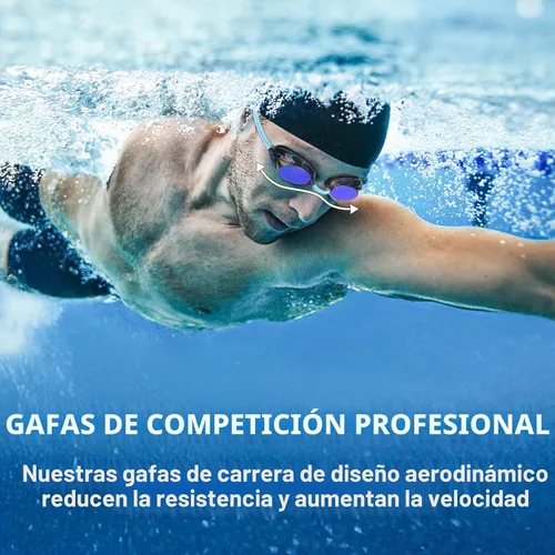 Vista 2 de Racing Swim Goggles for Adult Men Women with Bungee Strap No Leaking