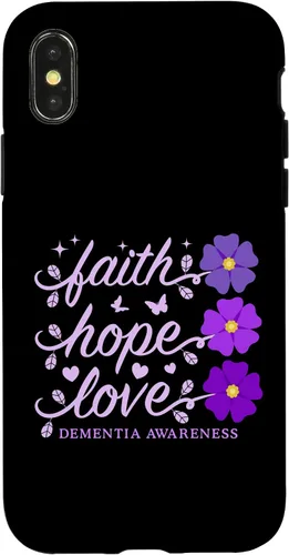 Vista 4 de Funda de flores moradas para iPhone 14 Faith Hope Love Demencia Alzheimer's Awareness