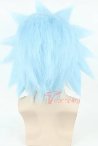 Vista 5 de Topcosplay Pelucas unisex para disfraz de Halloween, color azul, corta, para cosplay, pelucas de fiesta para adultos o niños