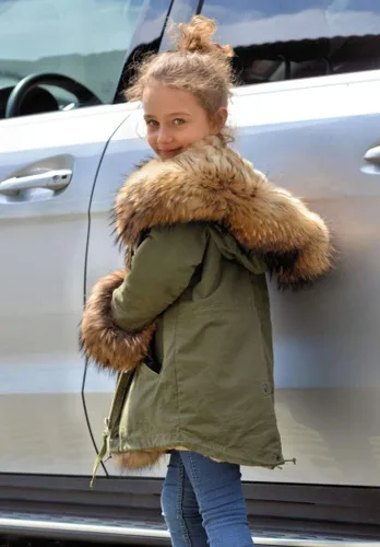 Vista 6 de Aox - Chaqueta unisex de invierno con capucha de piel sintética para niños, chaqueta cálida y gruesa de camuflaje para exteriores, para niñas y niños