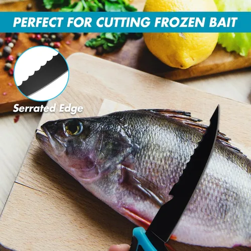 Vista 7 de FLISSA Juego de cuchillos de filete, cuchillo deshuesador y cuchillos de cebo con afilador, funda protectora, clip para cinturón, mango