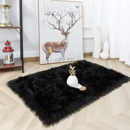 Vista 3 de Noahas Alfombra de piel sintética, alfombras esponjosas de lujo para dormitorio, alfombras lavables de 2 x 3 pies, alfombra de piel de oveja
