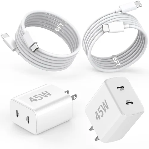 Vista 7 de Cargador de iPhone de 10 pies, bloque de carga rápida para iPhone de doble puerto USB, adaptador de enchufe de pared de 2 paquetes y cable de carga