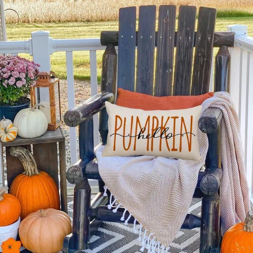 Vista 5 de RABUSOFA Fall Hello Pumpkin - Funda de almohada para exteriores, 12 x 20 pulgadas, decoración para el hogar, sofá y sofá (crema)