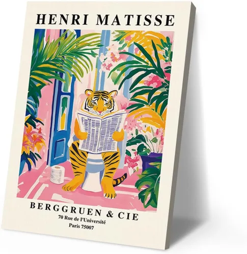 Vista 17 de Divertido perro baño pared arte Henri Matisse habitación estética retro rosa decoración Dachshund en la bañera lienzo pintura impresión obras