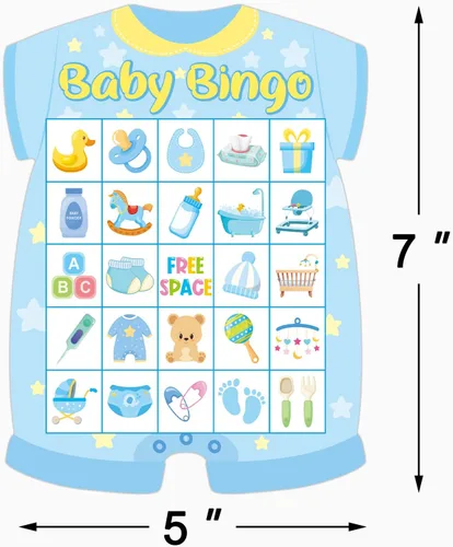 Vista 7 de Tarjetas de bingo para baby shower, 24 invitados, color azul, para recién nacidos, suministros de fiesta de baby shower