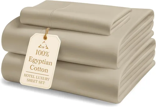 Vista 185 de LANE LINEN - Sábanas individual 100% algodón egipcio suave, cómodo y grueso de calidad de hotel, costuras reforzadas totalmente elásticas, sin