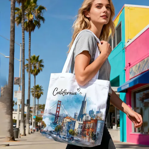 Vista 2 de Bolsa de algodón para mujer, regalos de recuerdos, bolsas de tela reutilizables, regalos de diseño artístico de acuarela