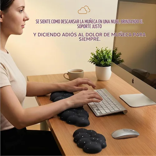 Vista 2 de Cloud - Juego de reposamuñecas para teclado y mouse, incluye un bonito posavasos, con computadoras y portátiles (juego de estrellas negras)