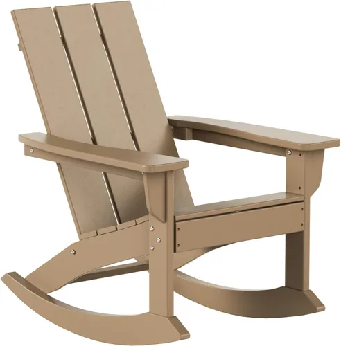 Vista 5 de HDPE Shoreside - Silla mecedora moderna Adirondack de polietileno (juego de 2), madera envejecida Roble (Weathered Wood)