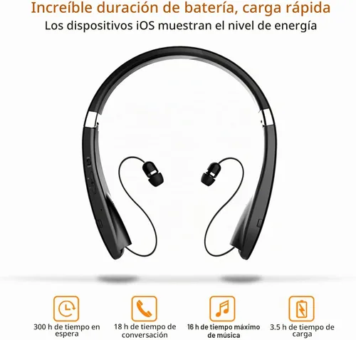 Vista 3 de Auriculares Bluetooth plegables, Beartwo Auriculares Bluetooth retráctiles ligeros para deportes y ejercicio, auriculares inalámbricos estéreo