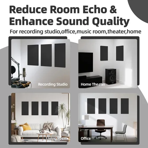 Vista 6 de Art3dwallpanels 8 PCS Paneles Acústicos, 24''x12'' Paneles de Pared de Tela Insonorizados, Paneles de Absorción de Sonido de Montaje Fácil con Negro