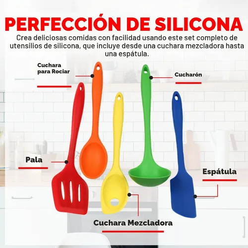 Vista 4 de Chef Craft Juego de herramientas de cocina de silicona premium multicolor de 5 piezas, surtido (42086)
