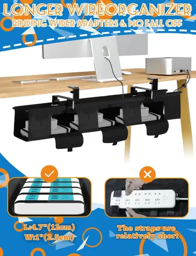 Vista 3 de Bandeja de organización de cables para debajo del escritorio, organizador de cables debajo del escritorio, organizador de cables de montaje