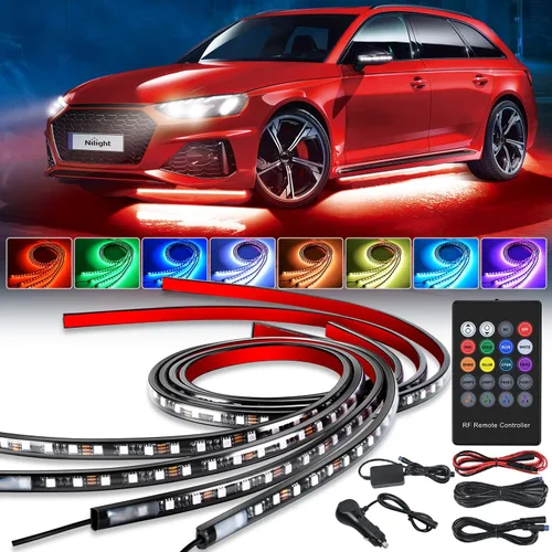 Vista 11 de Nilight 4 Piezas Tiras de Luces de Acento de Neón Underglow de Aluminio 396 LEDs Color de Ensueño Asistencia de Puerta Función Activa de Sonido