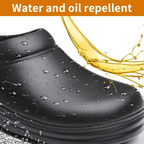 Vista 6 de Zapatos unisex antideslizantes para servicio de alimentos, impermeables, resistentes al aceite, zuecos de trabajo de cocina, cómodos zapatos