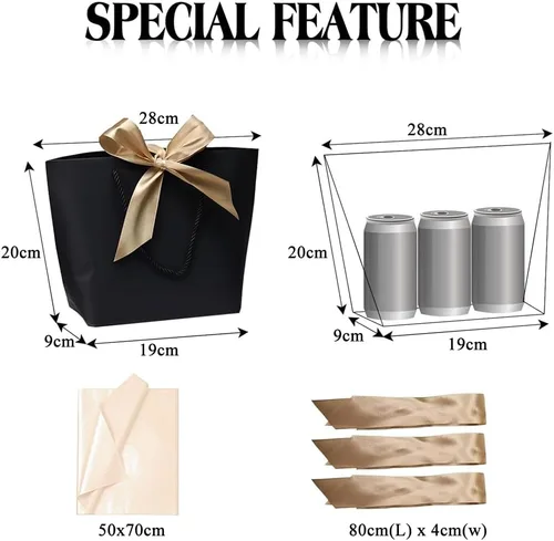 Vista 2 de Aosric Paquete de 12 bolsas de regalo negras con cinta de lazo, 7.48 x 3.54 x 7.9 pulgadas, elegante bolsa de regalo de cartulina pequeña con asas