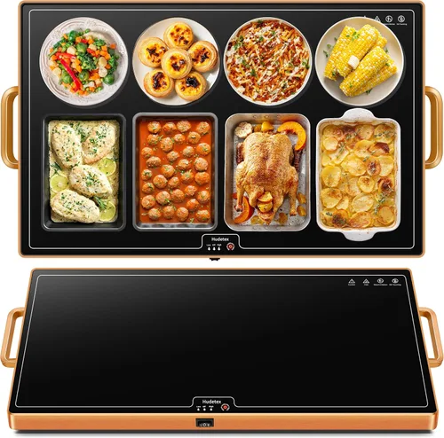 Vista 11 de Tapete de calentamiento para alimentos, L, 22 x 14 pulgadas, bandeja de calentamiento eléctrico de vidrio templado, color negro Keep Food