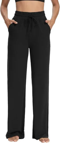 Vista 3 de Sarin Mathews - Pantalones deportivos de yoga para mujer, pantalones de pijama de pierna ancha, pantalones de entrenamiento cómodos con cordón