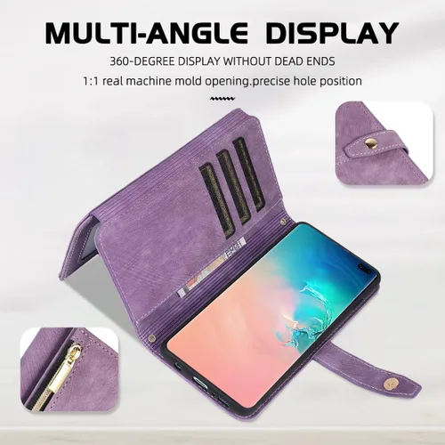 Vista 5 de Funda tipo cartera cruzada para Samsung Galaxy S10 con ranuras para tarjetas de piel sintética, función atril, cierre magnético, con cierre