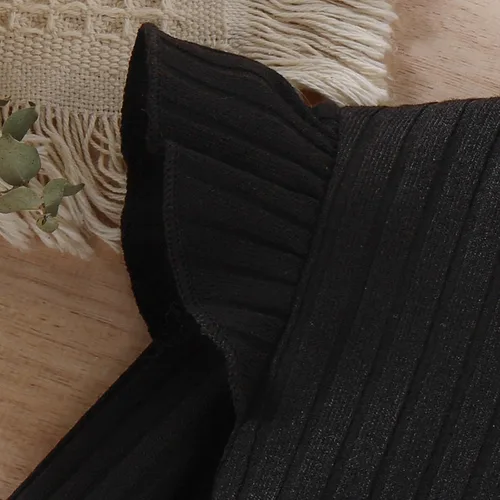 Vista 5 de TBUIALL Conjunto de dos piezas para niñas pequeñas, con volantes, manga larga, acanalado, cuello alto, camiseta de cuello alto, camiseta para bebé