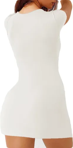 Vista 2 de Vestido de tenis con pantalones cortos integrados y brasier acolchado, cuello cuadrado, vestido de golf atlético, mini vestido de entrenamiento