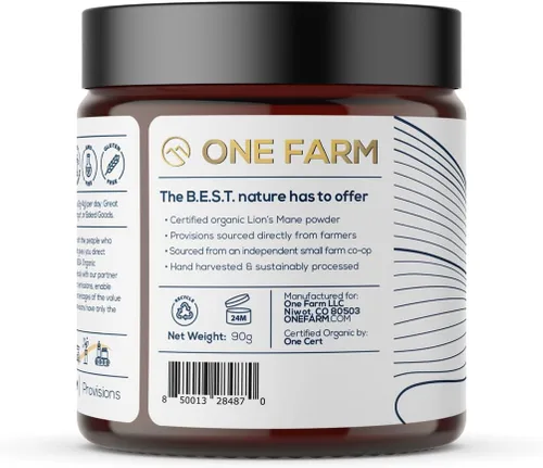 Vista 4 de One Farm by WAAYB Polvo orgánico de melena de león, función cognitiva y apoyo inmunológico, suplemento cerebral para memoria y concentración