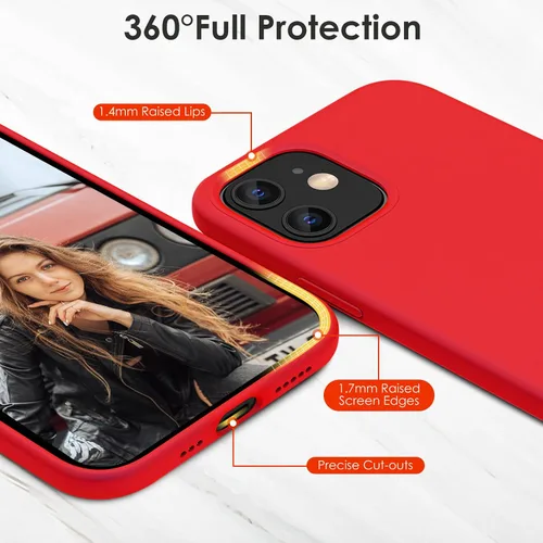 Vista 3 de CALOOP Funda delgada para iPhone 12 y 12 Pro, silicona líquida suave a la piel, marco duro resistente a prueba de golpes, con forro de microfibra