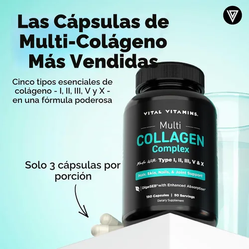 Vista 2 de Vital Vitamins Multi-colágeno 150 ct + complejo antioxidante de astaxantina 60