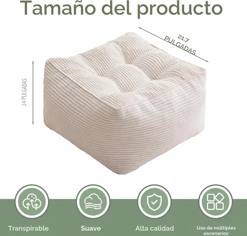 Vista 2 de HIGOGOGO Puf Otomano Cuadrado Relleno, Pufs de Pana con Relleno de Trozos de Espuma, Puf Peludo y Esponjoso Taburete Reposapiés Otomano