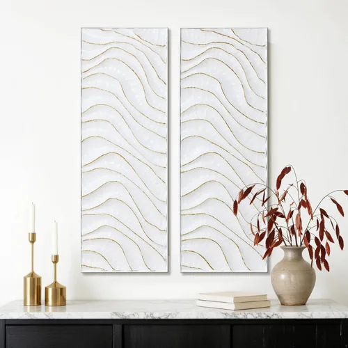 Vista 9 de LuxenHome - 2 piezas de arte de pared de metal, círculos multicolor de 36 x 12 pulgadas, decoración de pared rectangular abstracta de metal