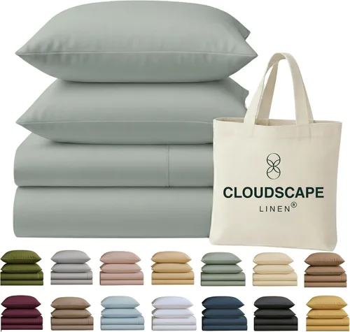 Vista 12 de Cloud Scape Linen - Juego de sábanas de 100% algodón egipcio, tamaño individual, juego de ropa de cama de lujo de 3 piezas, 400 hilos, calidad